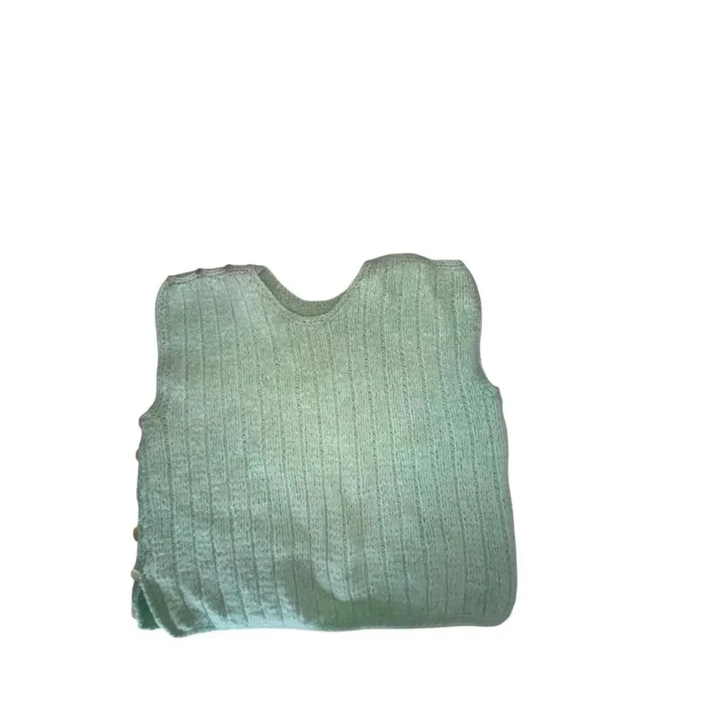 Vintage Handmade Knit Sweater Vest Mint‎ Green Pearlized Buttons Grannycore Sz M